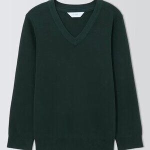 🖤📖 JOHN LEWIS Unisex Green V-Neck School Sweater – S/M | Dark Academia 🖤📖